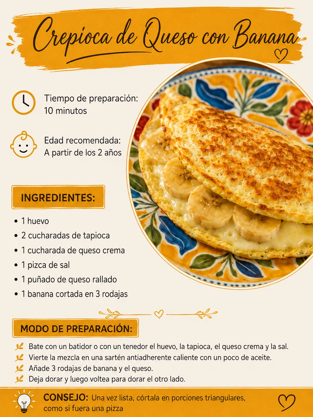 Receta Crepioca de Queso con Banana: ingredientes, preparación y consejo